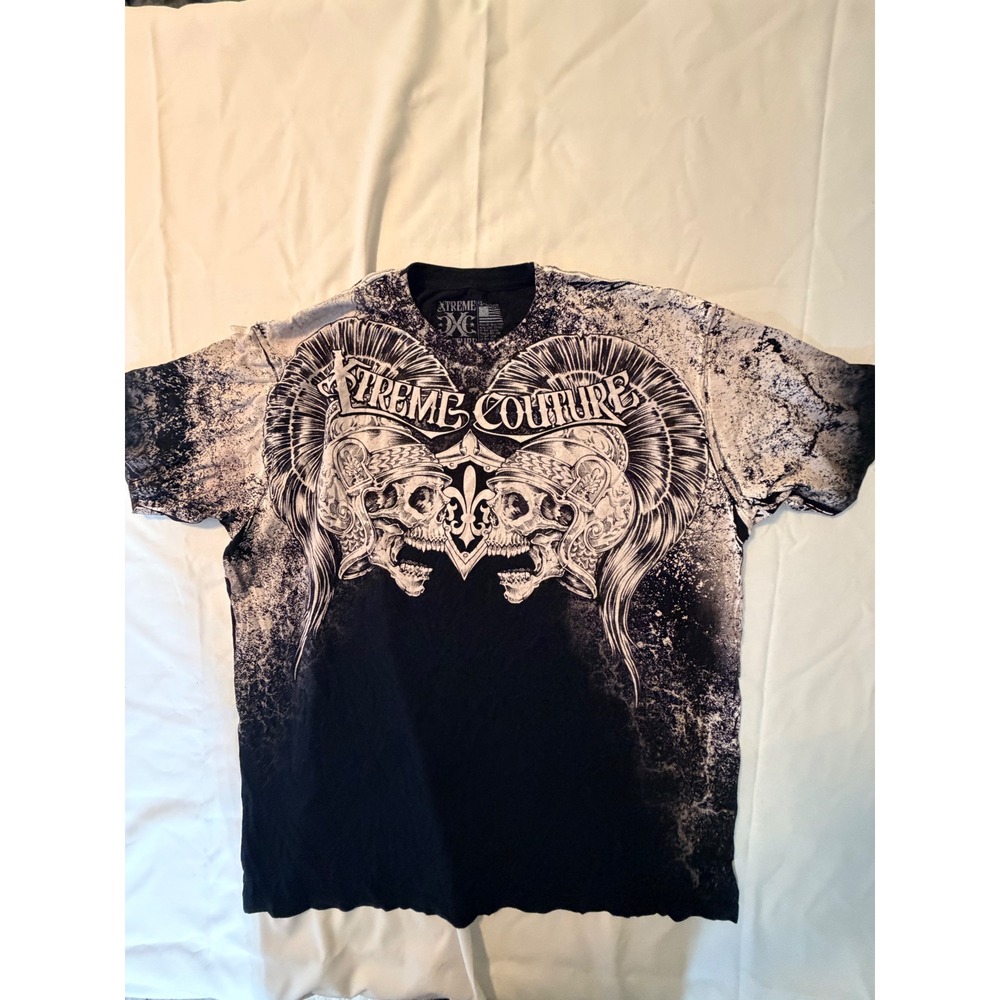 Xtreme Couture Affliction Mens 3XL T-Shirt Black White Skull Spartan Graphic Tee